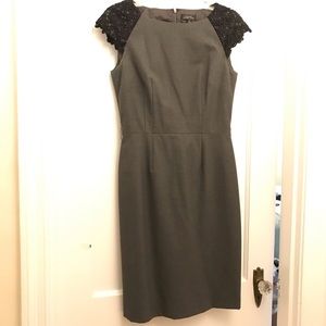 Tahari by ASL Gray Sheath Dress Lace Cap Sleeves